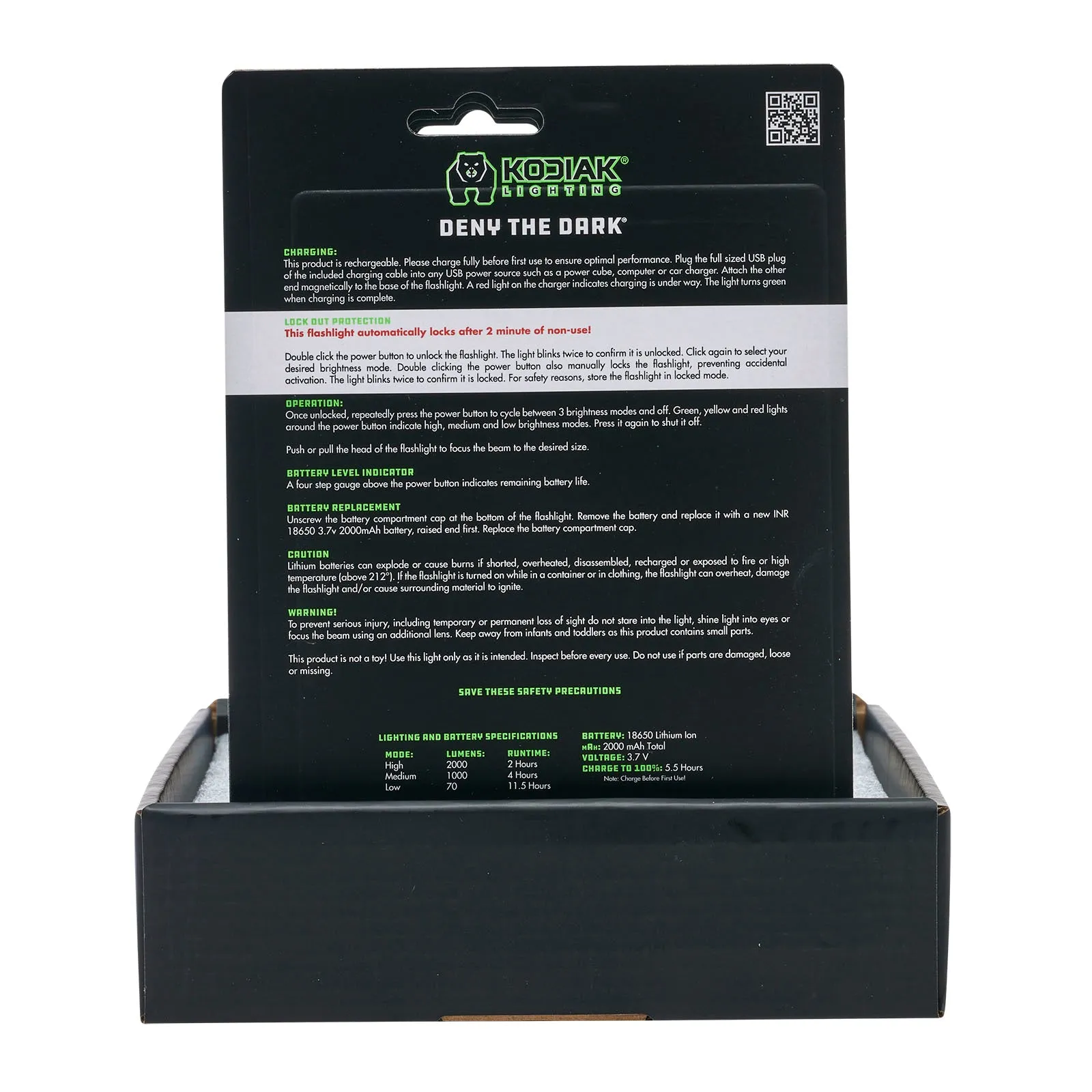 Kodiak 2000 Lumen Rechargeable Tactical Flashlight with Magnetic Charging