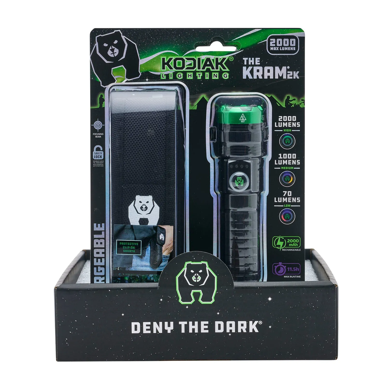 Kodiak 2000 Lumen Rechargeable Tactical Flashlight with Magnetic Charging
