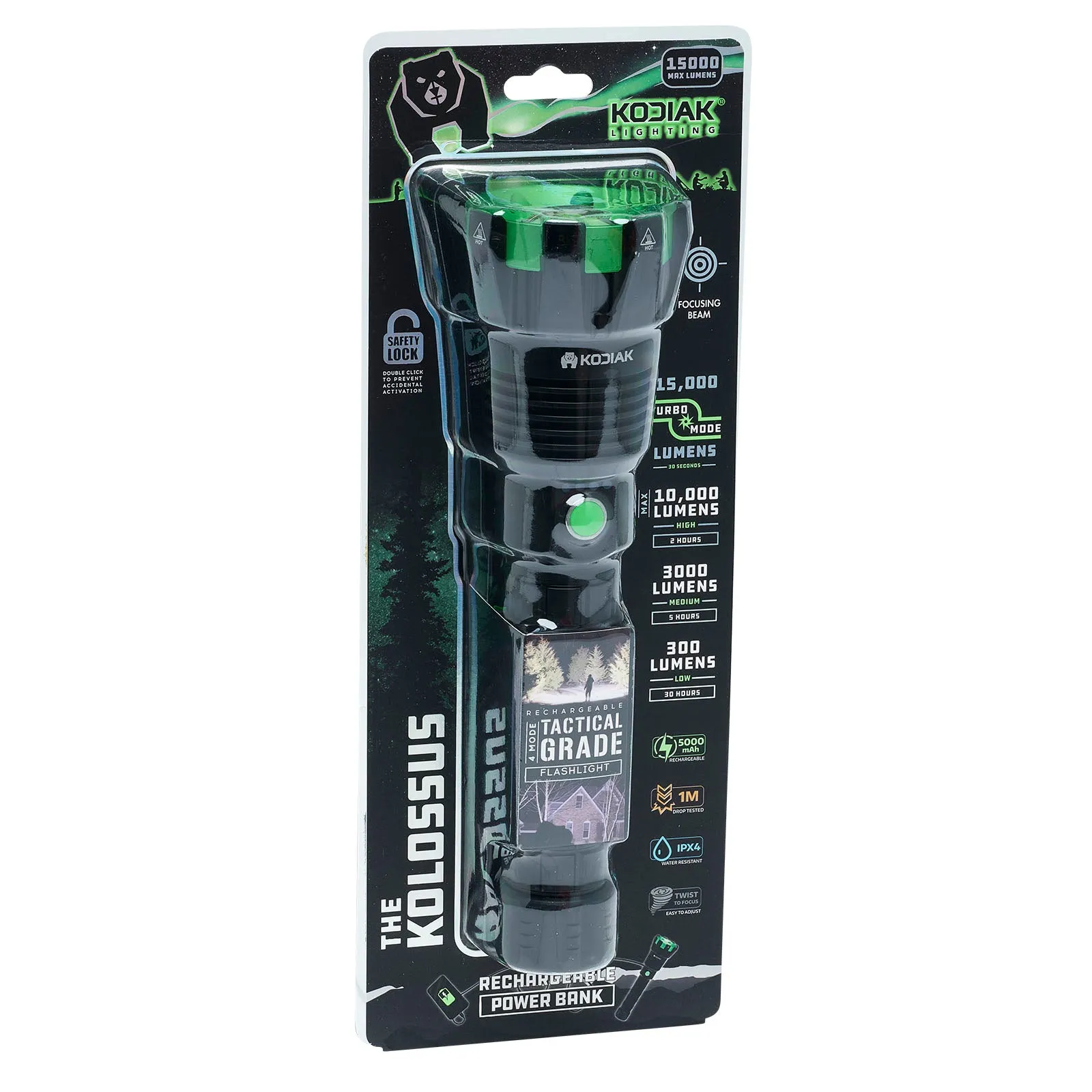 Kodiak® Kolossus 15000 Lumen Rechargeable Tactical Flashlight