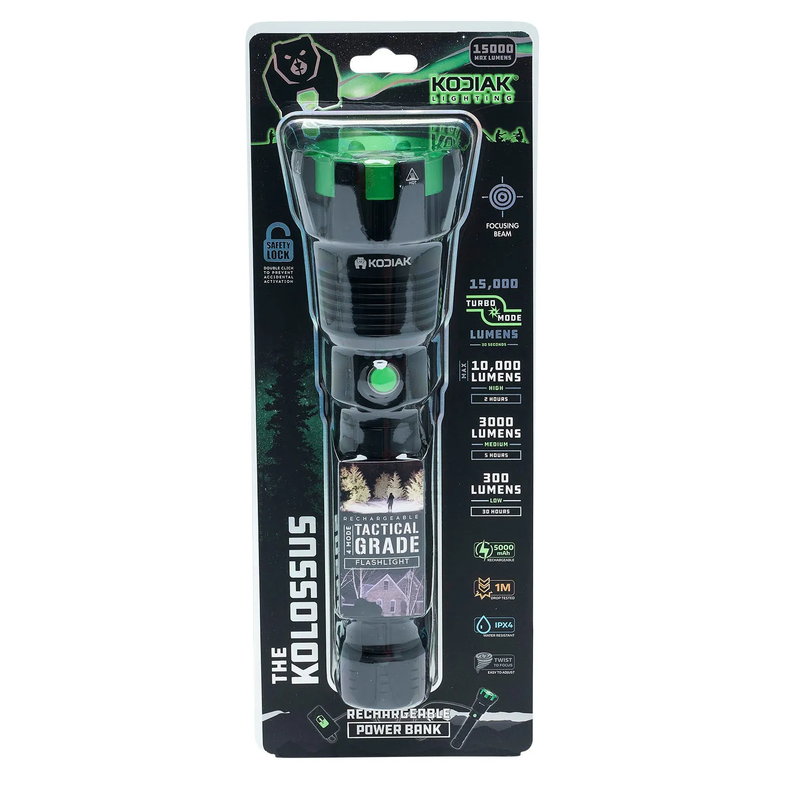 Kodiak® Kolossus 15000 Lumen Rechargeable Tactical Flashlight