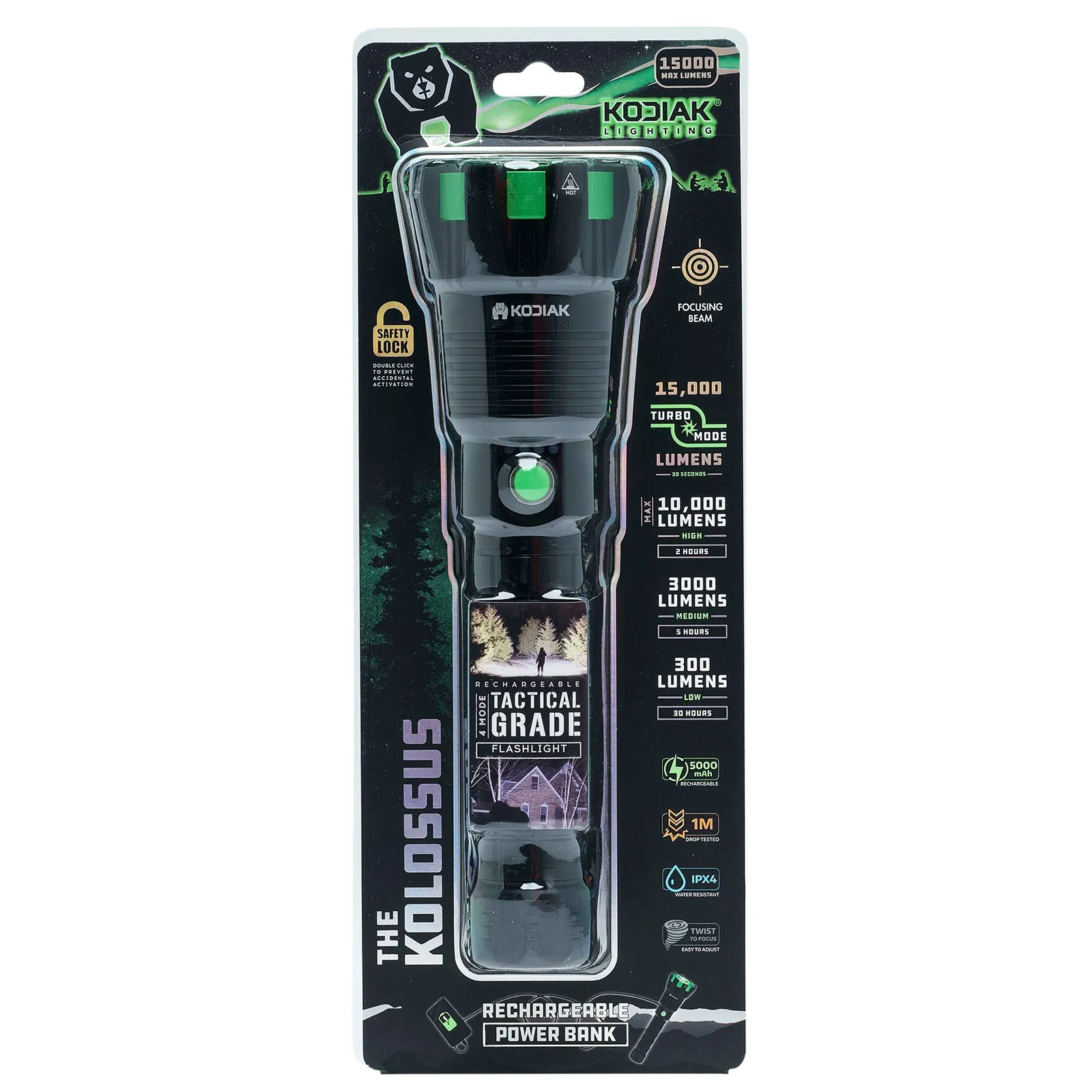 Kodiak® Kolossus 15000 Lumen Rechargeable Tactical Flashlight