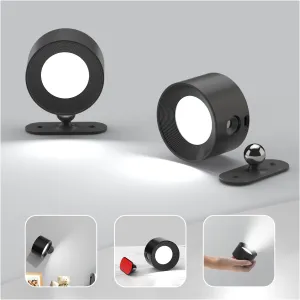 Koopala 2PCS Rechargeable Battery Operated LED Wall Lamps, Wall Mounted Lights with 3 Brightness 3 Color Temp Removable Charging 360°Rotate Magnetic, Cordless Wall Sconces for Reading Bedside-Black