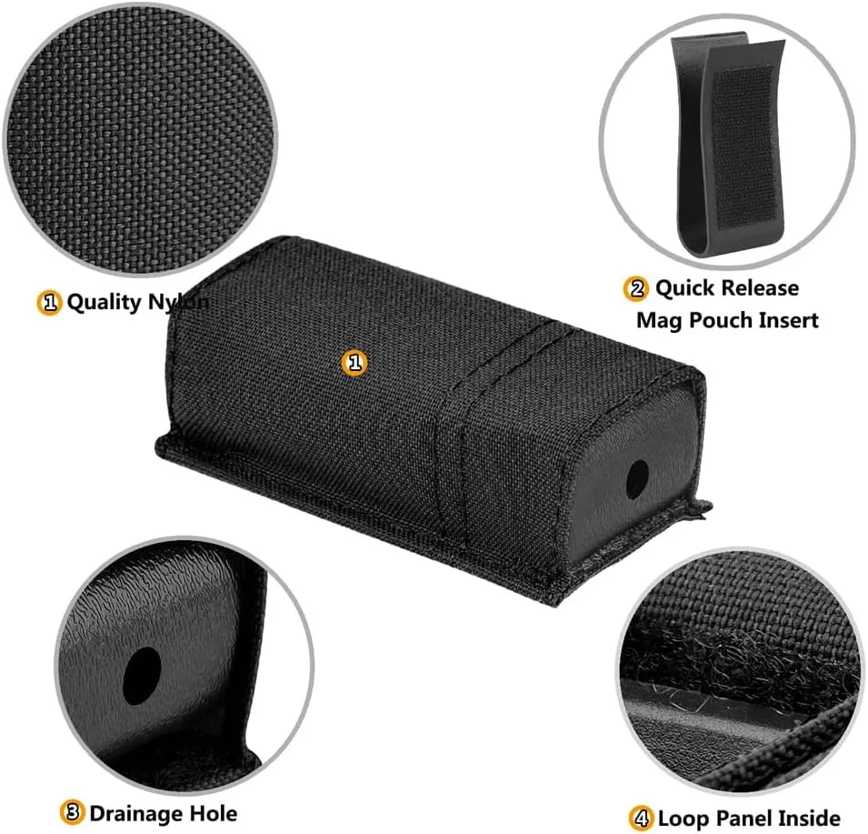 KRYDEX Single/Double Pistol Mag Pouch, Nylon Magazine Pouch 9mm with Quick Release Magazine Pouch Insert