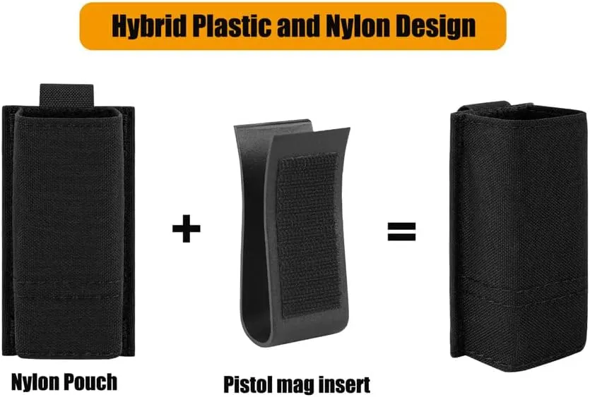 KRYDEX Single/Double Pistol Mag Pouch, Nylon Magazine Pouch 9mm with Quick Release Magazine Pouch Insert