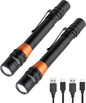 KunHe 500 Lumens Small LED Pen Flashlight Rechargeable IPX4 Waterproof Pocket Size Pen Flashlight with Steel Pocket Clip USB C Charging Cable Work Light Valentine Gifts for Men