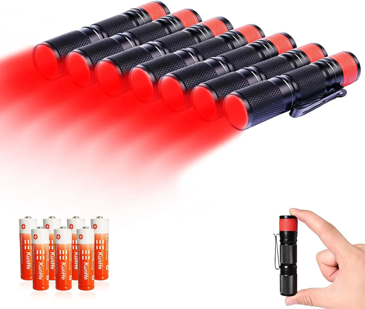KunHe 7 Pack Red Light Flashlight Single Mode 3W Red Mini Aluminum Waterproof Red Pocket Flashlight with Clip for Obeservation Turtle Safe Hunting Night Detector Gift