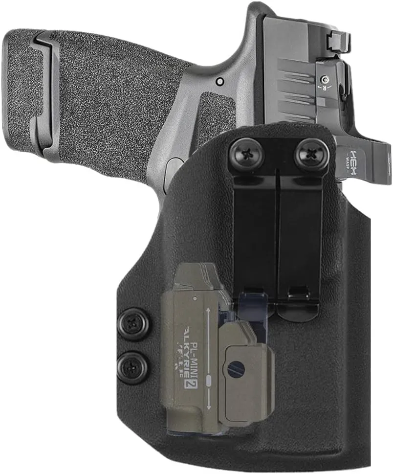 kydex IWB Holster for Springfield Hellcat OSP 3'' 9mm Micro-Compact with Olight PL-Mini 2 Valkyrie 600 Lumens Tactical Flashlight Optics RMR Cut Concealed Carry