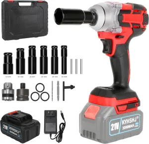 KYHSHJ 21V Cordless Impact Wrench Powerful Brushless Motor with 1/2" Square Driver,Max Torque 580Ft-lbs(800N.m) Electric Impact Gun 6Pcs Impact Sockets,Fast Charger and Tool Bag