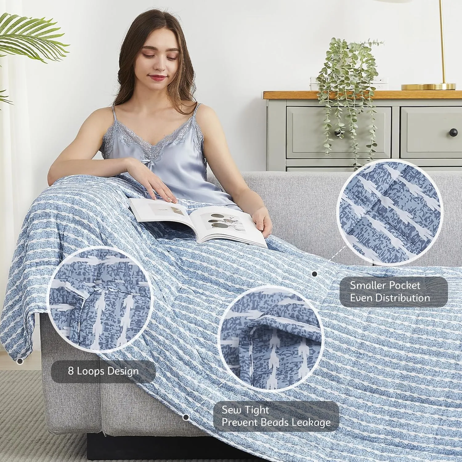 L'AGRATY Weighted Blanket - 48"x72" 15lbs Cooling Breathable Heavy Blanket Microfiber Material with Glass Beads for Adult All-Season Summer Fall Winter Soft Thick Comfort