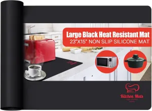 Large Black Heat Resistant Mat For Kitchen Countertop, 23”x15”, Protect Counter Top From Air Fryer, Microwave, And Toaster, Silicone Heat Resistant Mat, Hot Pad For Countertops (Black)