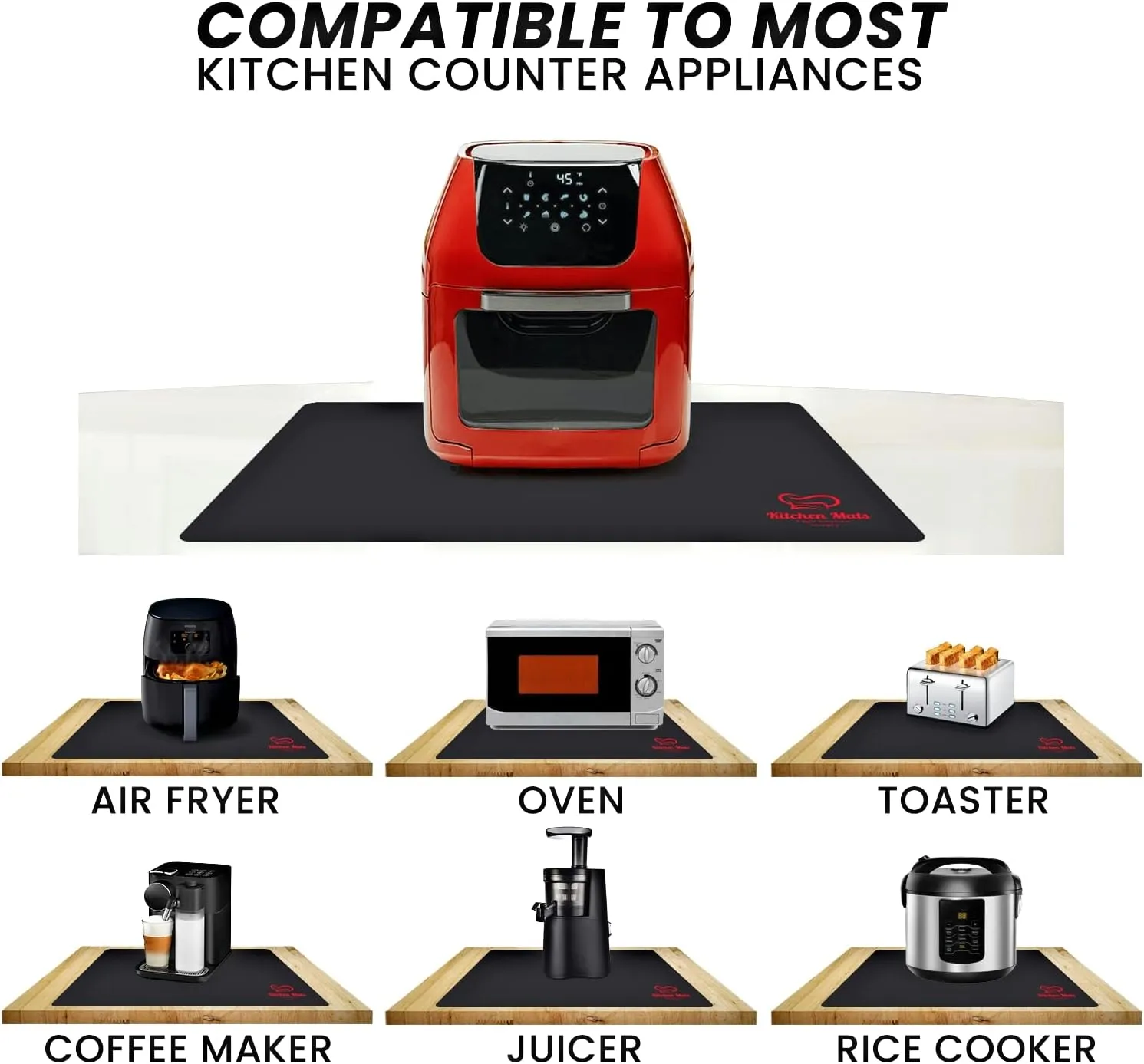 Large Black Heat Resistant Mat For Kitchen Countertop, 23”x15”, Protect Counter Top From Air Fryer, Microwave, And Toaster, Silicone Heat Resistant Mat, Hot Pad For Countertops (Black)