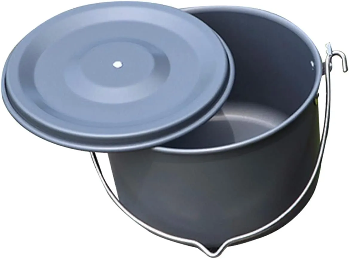 Large Capacity Camping Pot Hanging Cookware Hard Aluminum Portable Outdoor Cooking for 5-8 People
