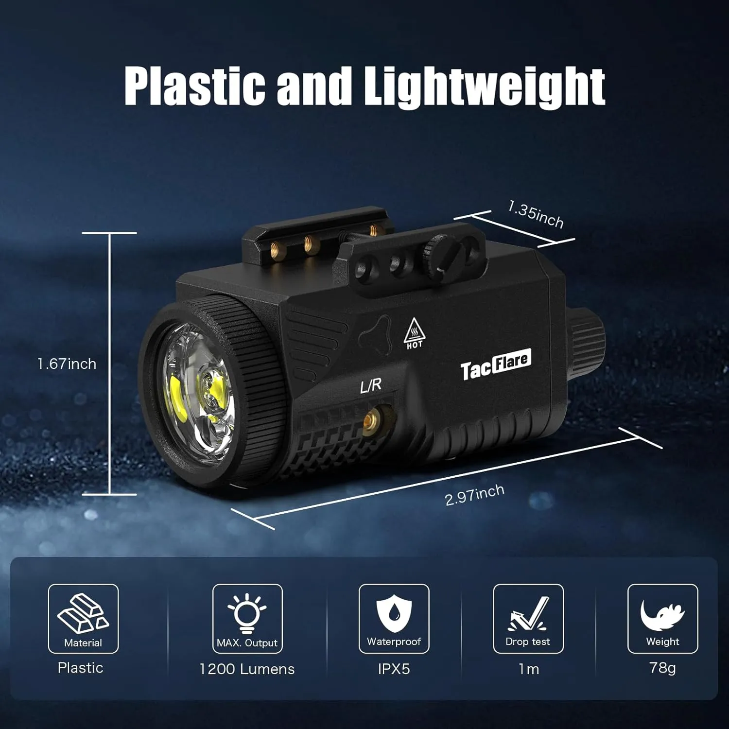 Laser Light Combo - 1200 Lumens Green Laser Beam Flashlight for Glock Pistol Gun Picatinny 1913 Rail, Tactical Subcompact Weapon Laser and Flashlight, USB C Rechargeable, 3mW