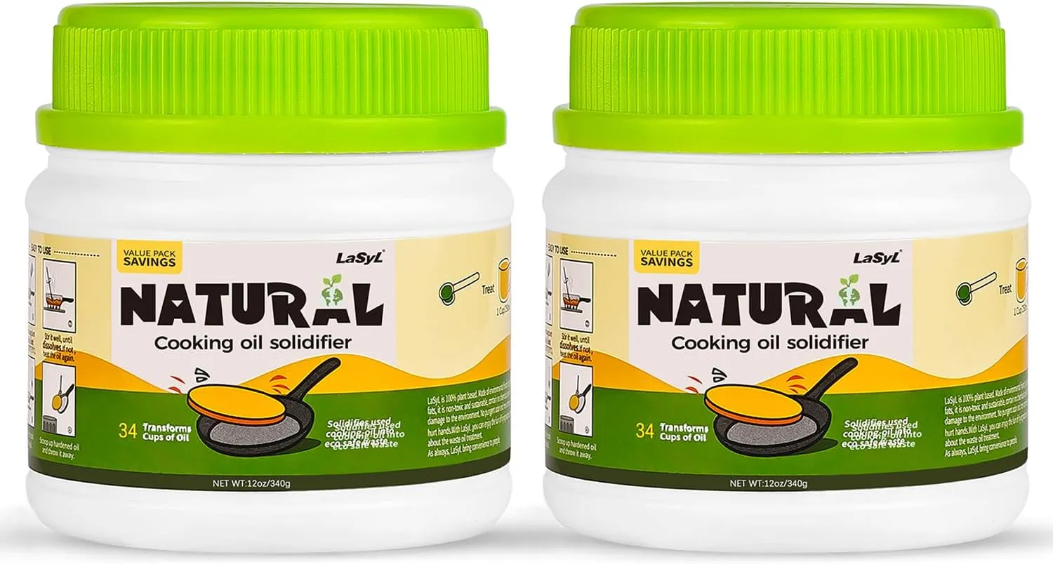 LaSyL Natural Cooking Oil Solidifier Powder, Harden Up to 2.25 Gallon of Fry Oil Away from Mess, 100% Plant-Based Oil Hardener for Disposal, Value Pack 12 Oz （2 Pack）