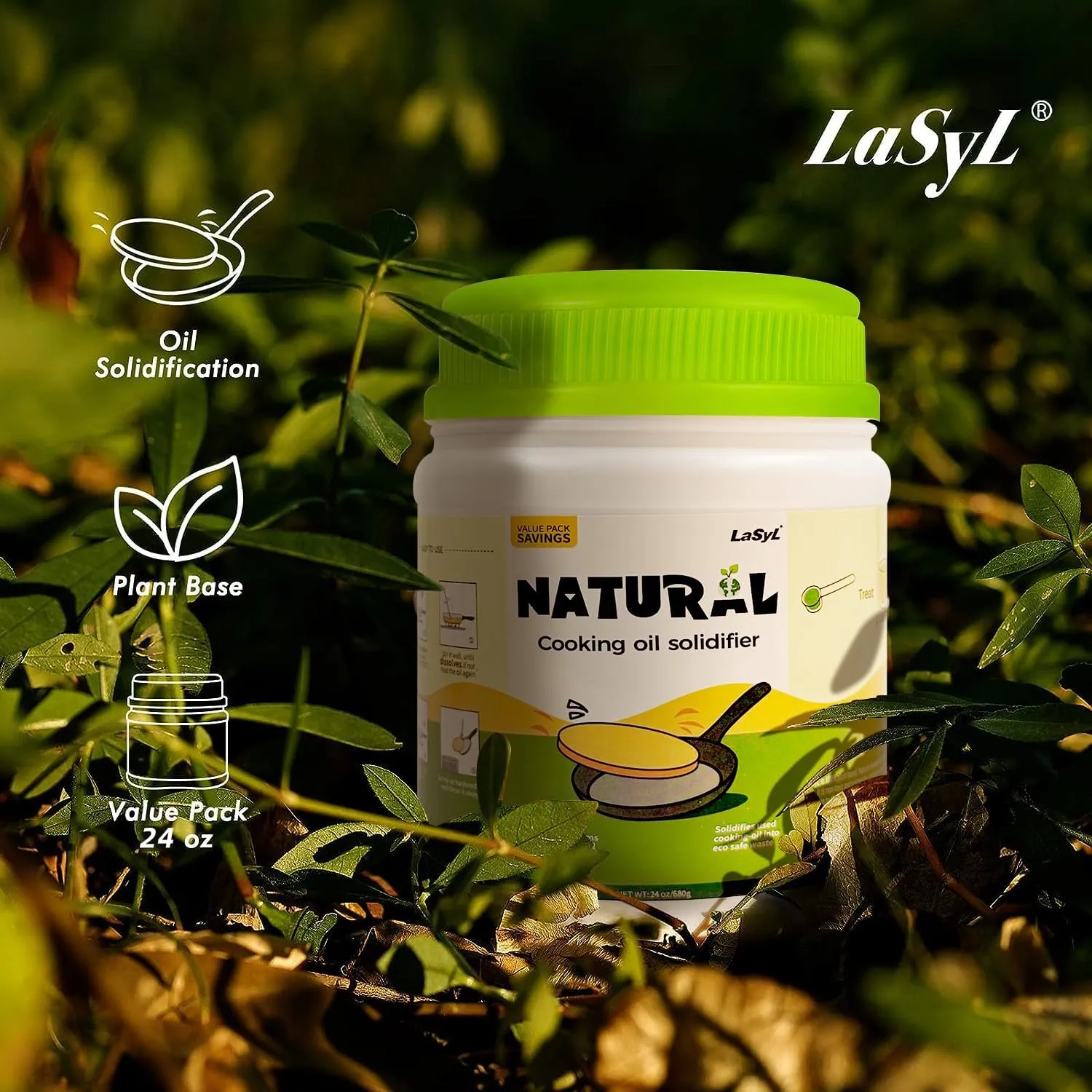 LaSyL Natural Cooking Oil Solidifier Powder, Harden Up to 2.25 Gallon of Fry Oil Away from Mess, 100% Plant-Based Oil Hardener for Disposal, Value Pack 12 Oz （2 Pack）