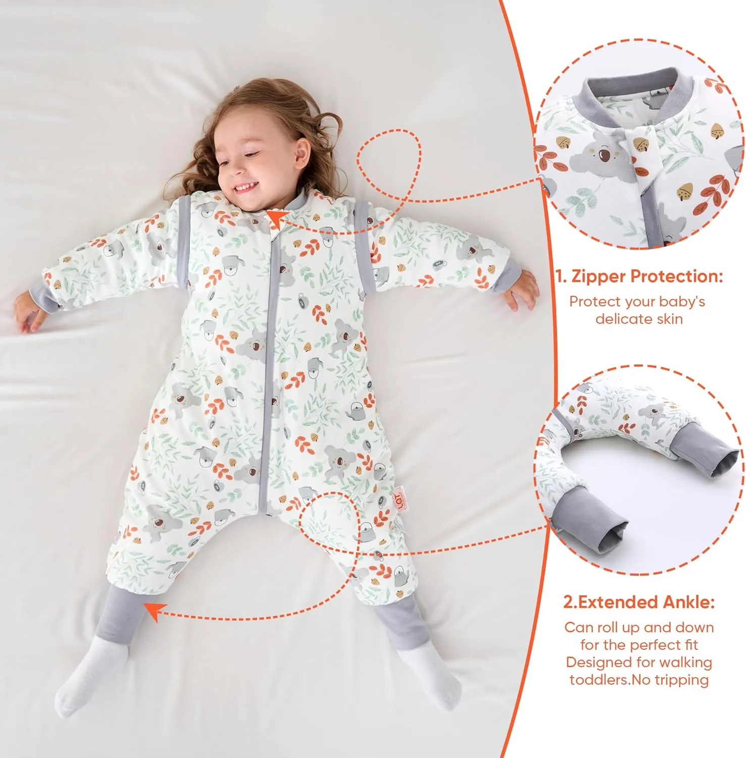 LAT Baby Sleep Bag with Feet Winter,3-way zipper Wearable Blanket,Warm Sack for Toddler Thicken 2.5 TOG-Removable Sleeves
