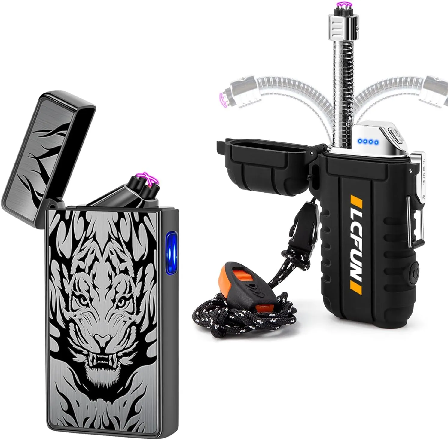 LcFun Waterproof Lighter with Flashlight & Cool Tiger Electric Lighter