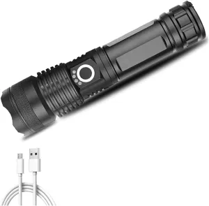 Led Flashlight, 90000 Lumen Super Bright Tactical Flashlights High Lumens with USB Cable, 3 Modes, Zoomable, Waterproof, Rechargeable Handheld Flashlight for Camping Emergencies