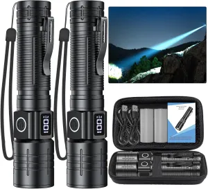 LED Flashlight, High Powered High Lumens Super Bright Tactical Flashlight, Rechargeable Flashlights High Lumens, 6 Modes Zoomable Waterproof Flash Lights for Emergency, Camping, Hiking