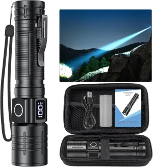 LED Flashlight, High Powered High Lumens Super Bright Tactical Flashlight, Rechargeable Flashlights High Lumens, 6 Modes Zoomable Waterproof Flash Lights for Emergency, Camping, Hiking
