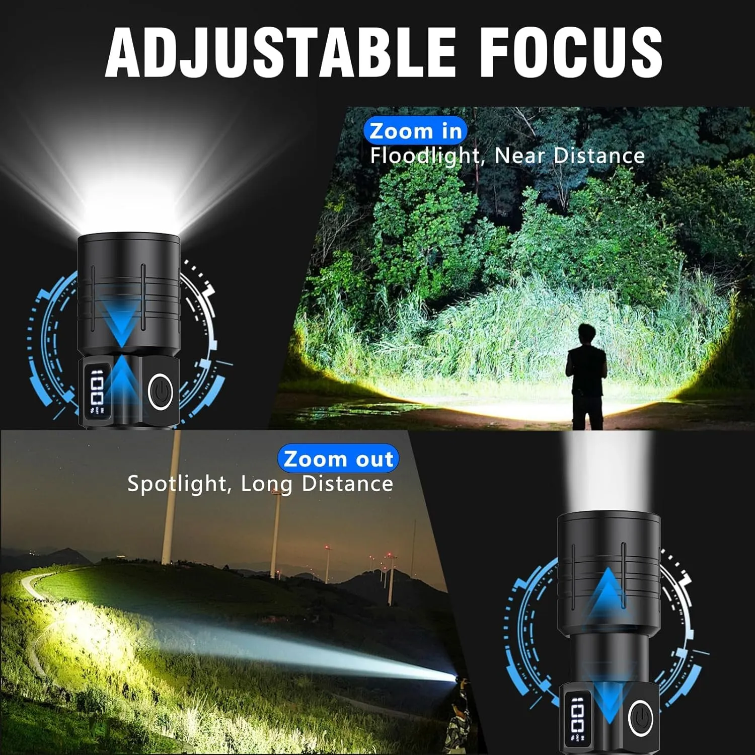 LED Flashlight, High Powered High Lumens Super Bright Tactical Flashlight, Rechargeable Flashlights High Lumens, 6 Modes Zoomable Waterproof Flash Lights for Emergency, Camping, Hiking