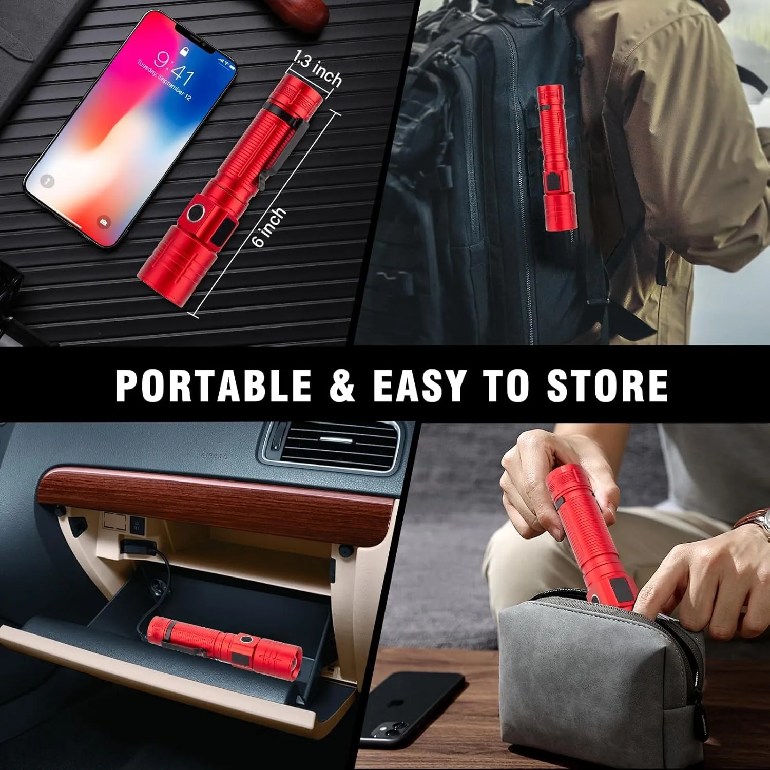 LED Flashlight, High Powered Super Bright Tactical Flashlight, Rechargeable Flashlights High Lumens, 6 Modes Zoomable Waterproof Flash Lights for Emergency, Camping, Hiking (Red Blue)