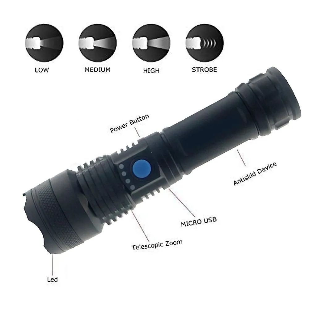 Led Flashlight Rechargeable And Usb Cable For Hiking Dog Walking