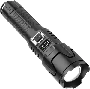 LED Flashlight USB Rechargeable Digital 120000lm High Luminous Flux Ultra Bright Zoomable IPX5 Torch
