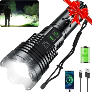LED Flashlights 2000.000 High Lumens,Tactical Flashlight Rechargeable USB C, 6 Modes, Zoomable, IP67 Waterproof, High Powered Flashlight for Home Camping Emergencies