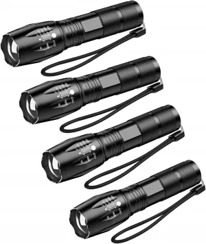 LED Flashlights 4 Pack,High Lumens Tactical Flashlights Bright Waterproof Zoomable Flash Light with 5 Modes for Outdoor, Gifts for Student Dorm Camping Essentials Camper Gear