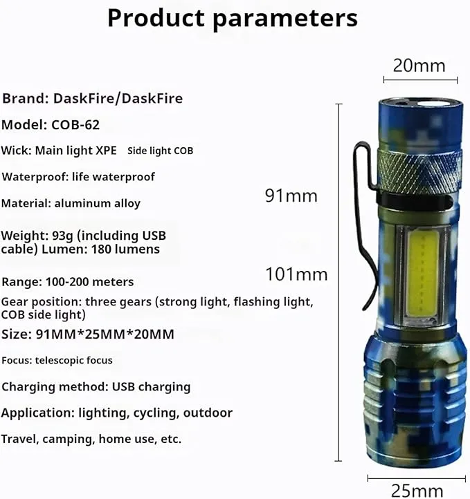 LED Flashlights -Camping Mini Pocket Flashlights with High Lumens, 60 Hour, Camouflage Zoomable Beam - Powerful, Bright,Light Weight Tactical Flash Light for Outdoo/Home