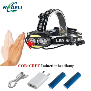 led headlamp cob headlight USB headtorch cree xml t6 Infrared Induction head torch flashlight rechargeable 18650 battery