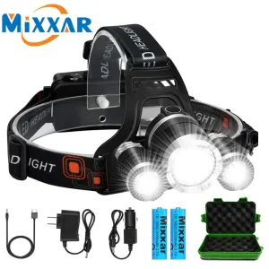 LED Headlamp High Lumens, 4 Modes, Rechargeable 18650 Battery, Waterproof Flashlight for Camping and Fishing