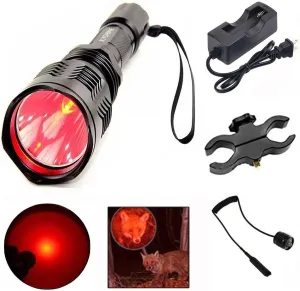 LED Hunting Flashlight, HS-802 250 Yards Cree Coyote Hog Red Light Flashlight with Remote Tactical & Pressure Switch  Barrel Mount  Battery(not sold individually)  Charger for Hunting, Fishing