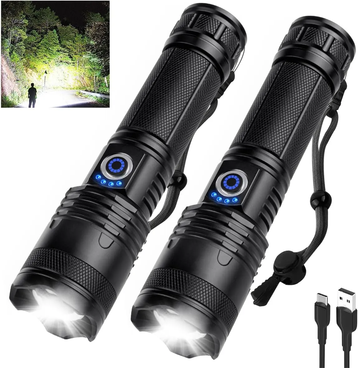 LED Rechargeable Flashlights High Lumens Flash Light, 2000 Lumens Super Bright Powerful Tactical Flashlight, 5 Modes IPX6 Waterproof Handheld Flashlights for Camping Emergencies