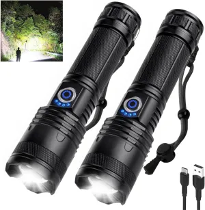 LED Rechargeable Flashlights High Lumens Flash Light, 2000 Lumens Super Bright Powerful Tactical Flashlight, 5 Modes IPX6 Waterproof Handheld Flashlights for Camping Emergencies