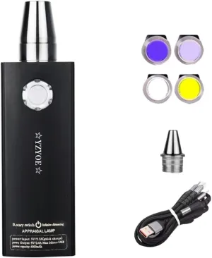 LED Rechargeable Four Light Jade Recognition Flashlight, Outdoor Gemstone and Mineral Detector, White, Yellow, 365nm Ultraviolet lamp, and 395 Black Light Multifunctional Light.