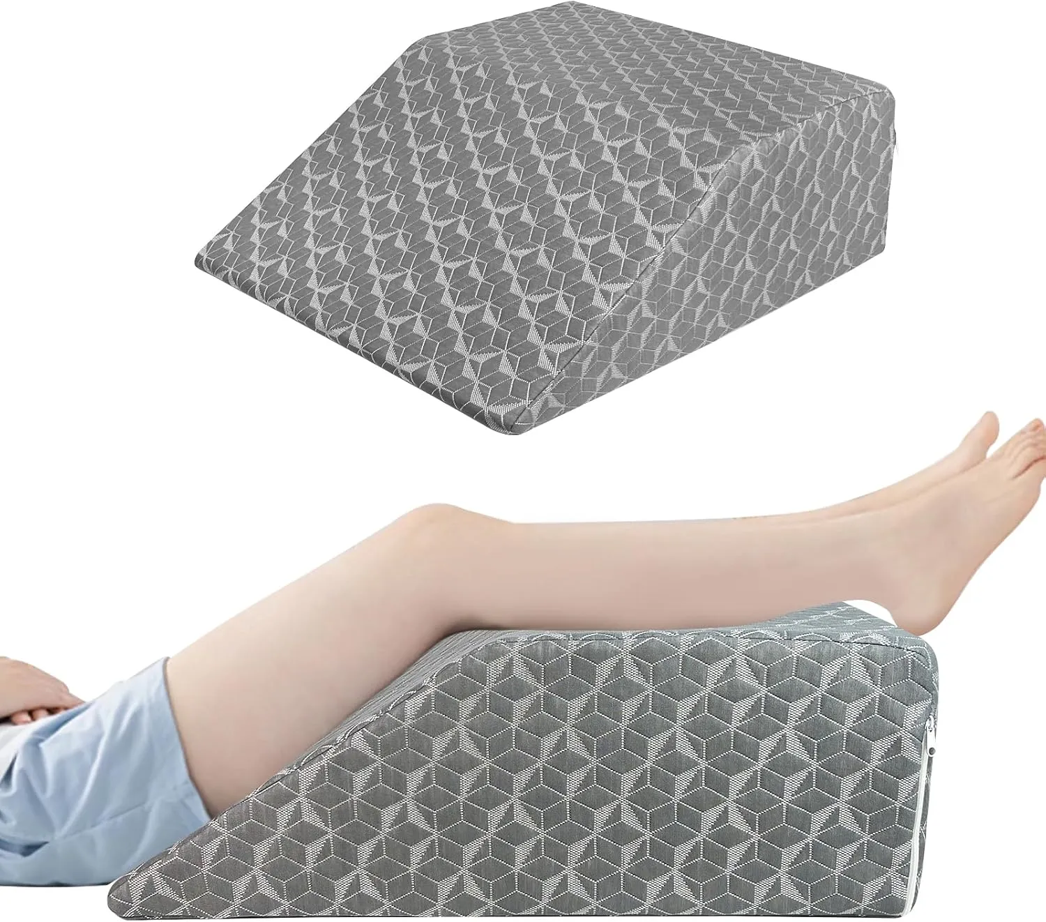 Leg Elevation Pillow, Bed Wedge for Sleeping Back Support, 8'' Led Elevating Pillow, Wedge Pillow for Legs, Knee, Ankle Elevation Post Surgery, Removable Breathable Cover