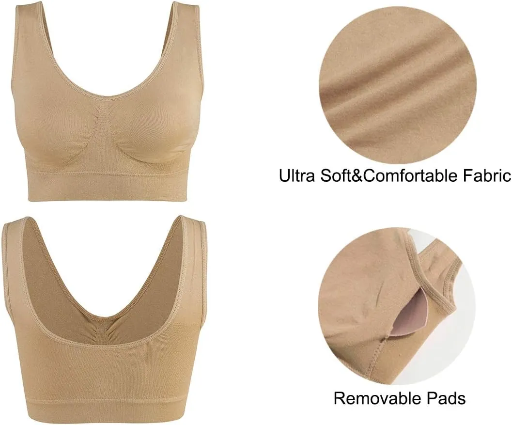 Lemef 3-Pack Seamless Sports Bra Wirefree Yoga Bra with Removable Pads for Women