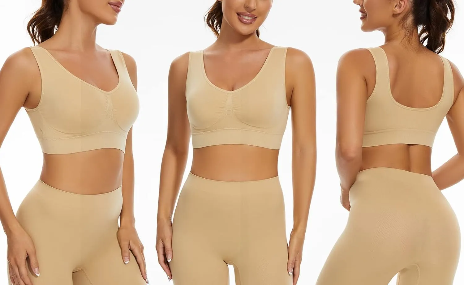 Lemef 3-Pack Seamless Sports Bra Wirefree Yoga Bra with Removable Pads for Women