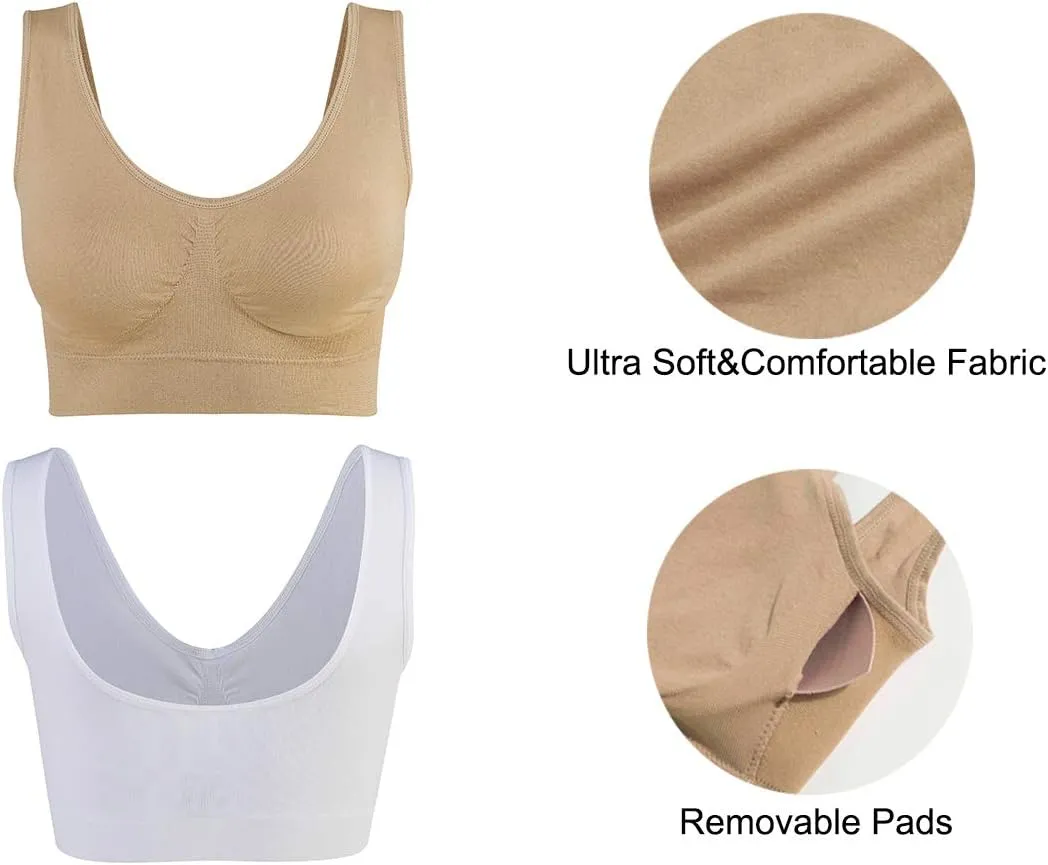 Lemef 3-Pack Seamless Sports Bra Wirefree Yoga Bra with Removable Pads for Women