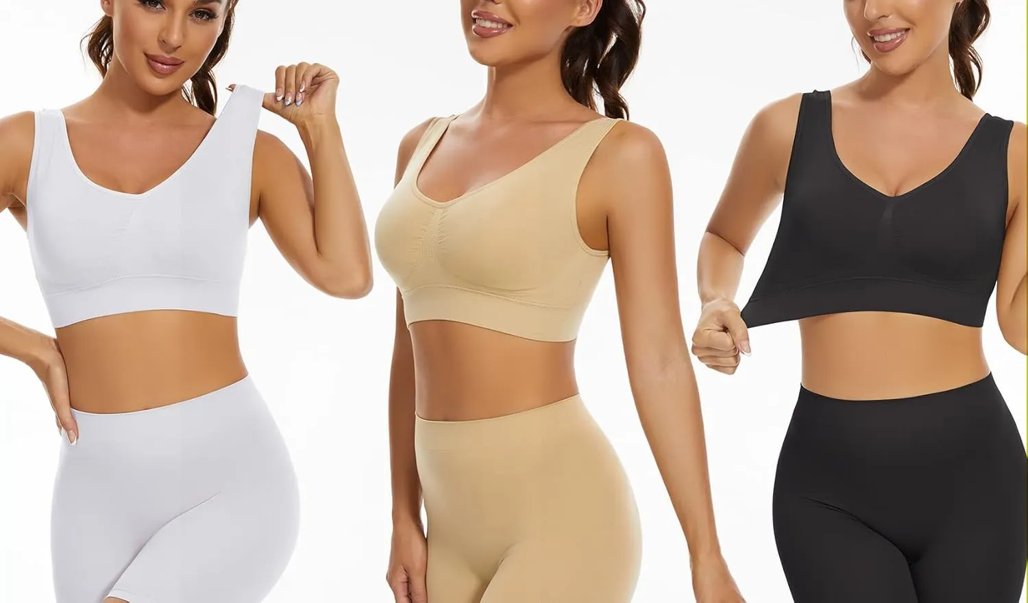 Lemef 3-Pack Seamless Sports Bra Wirefree Yoga Bra with Removable Pads for Women