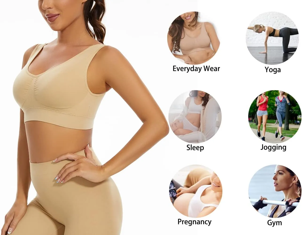 Lemef 3-Pack Seamless Sports Bra Wirefree Yoga Bra with Removable Pads for Women