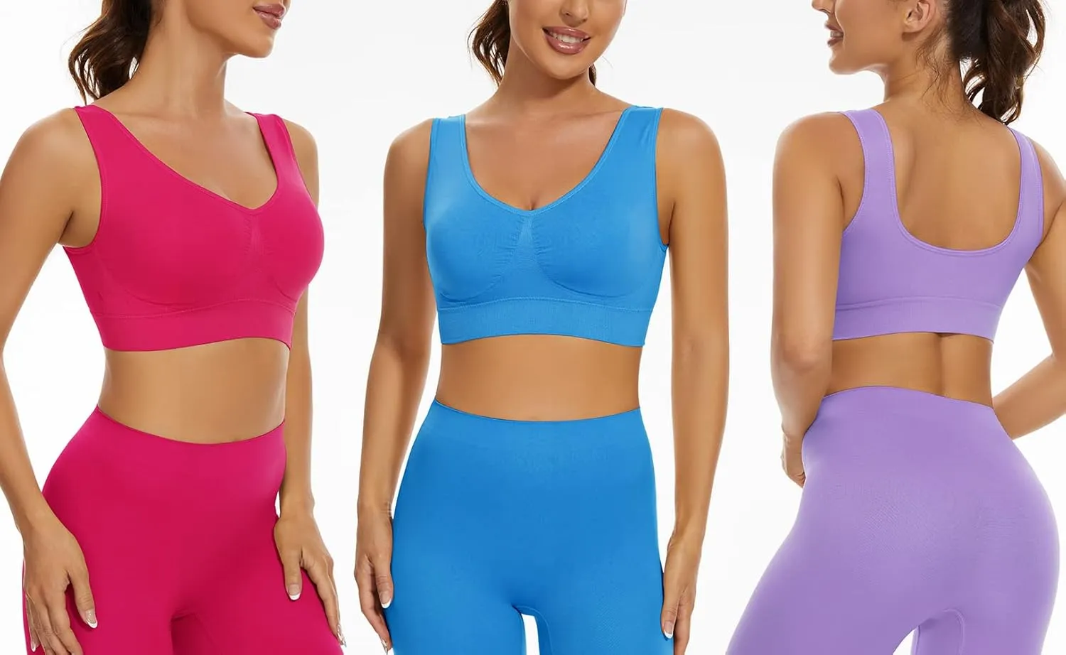 Lemef 3-Pack Seamless Sports Bra Wirefree Yoga Bra with Removable Pads for Women