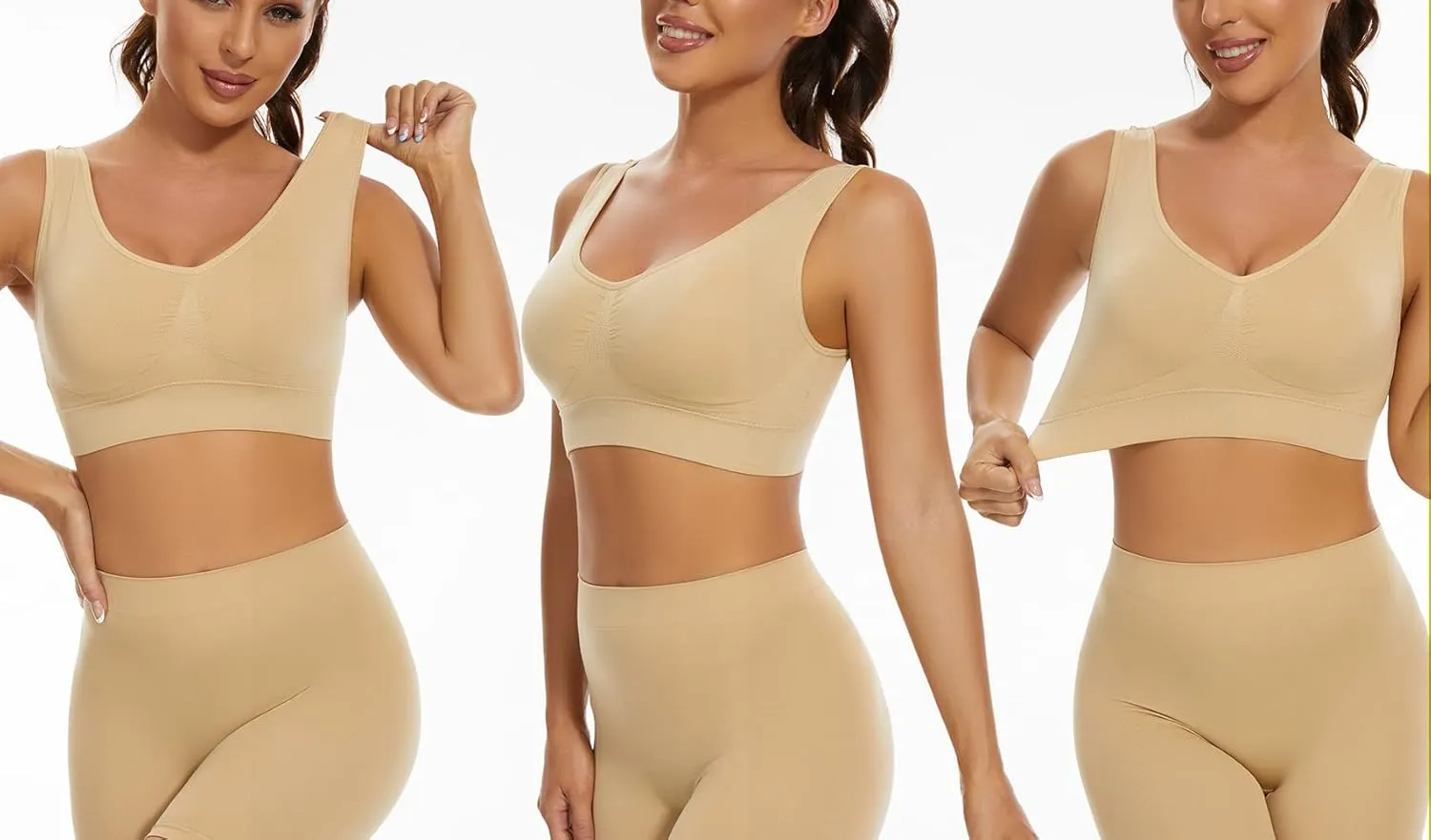 Lemef 3-Pack Seamless Sports Bra Wirefree Yoga Bra with Removable Pads for Women