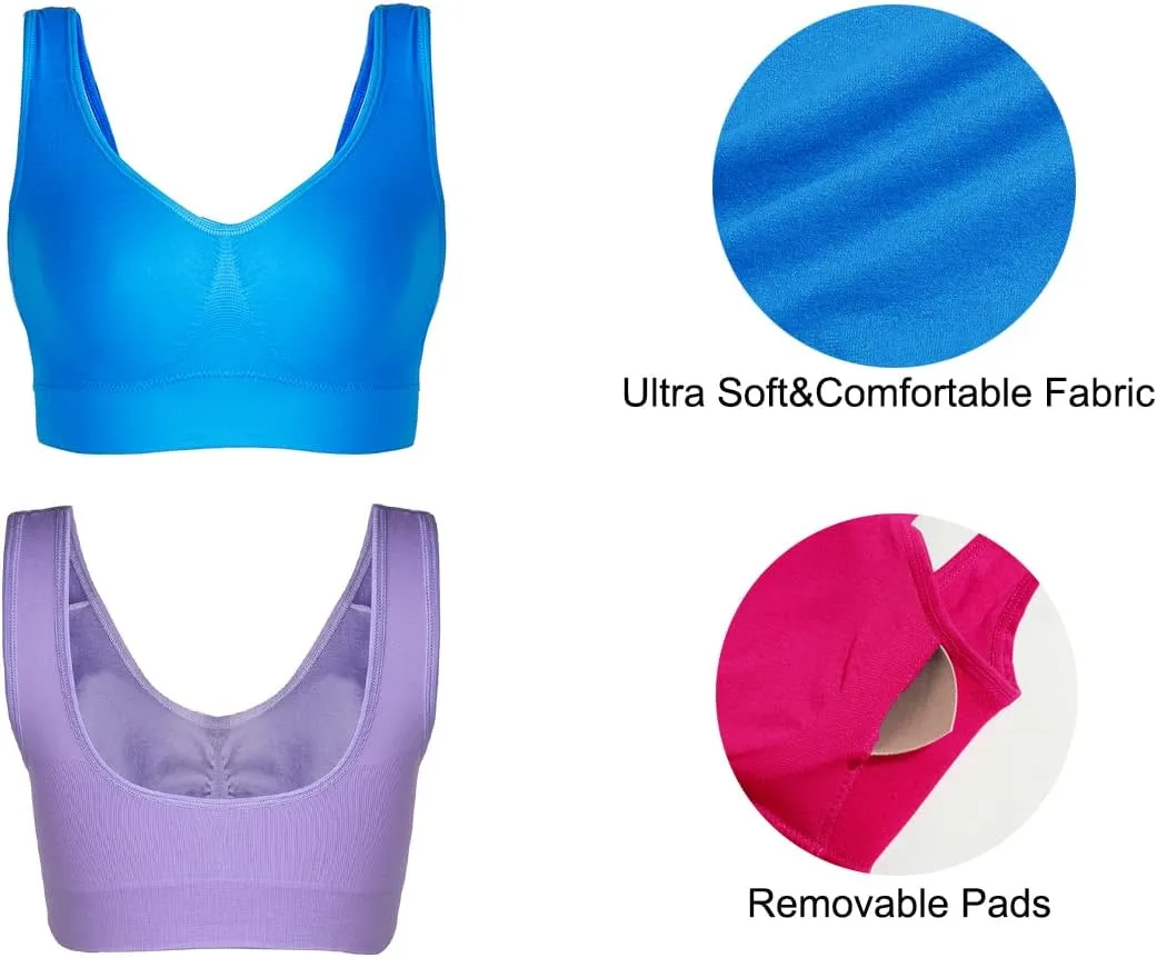 Lemef 3-Pack Seamless Sports Bra Wirefree Yoga Bra with Removable Pads for Women