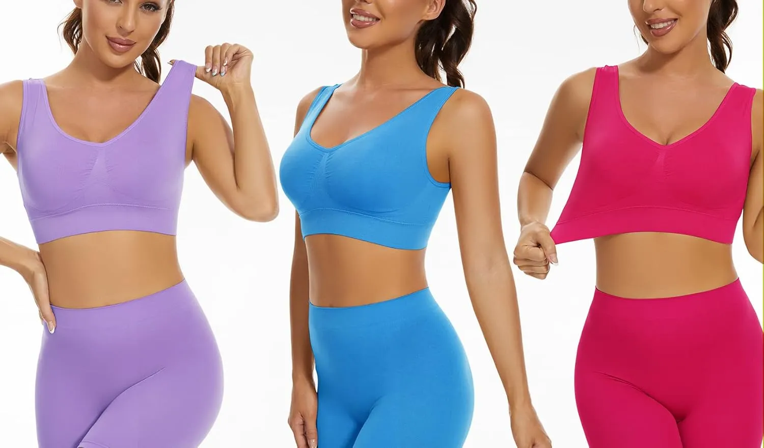 Lemef 3-Pack Seamless Sports Bra Wirefree Yoga Bra with Removable Pads for Women