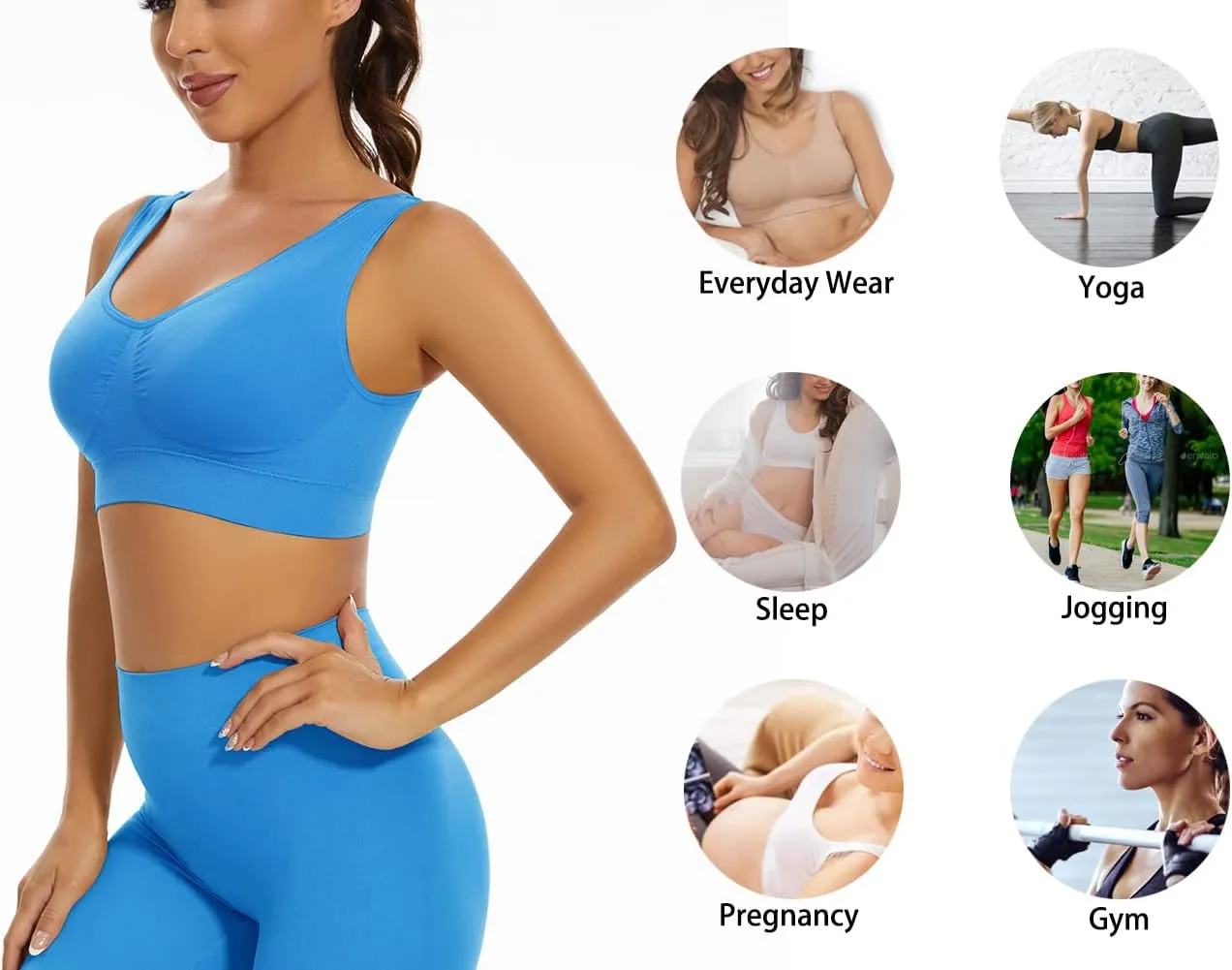 Lemef 3-Pack Seamless Sports Bra Wirefree Yoga Bra with Removable Pads for Women