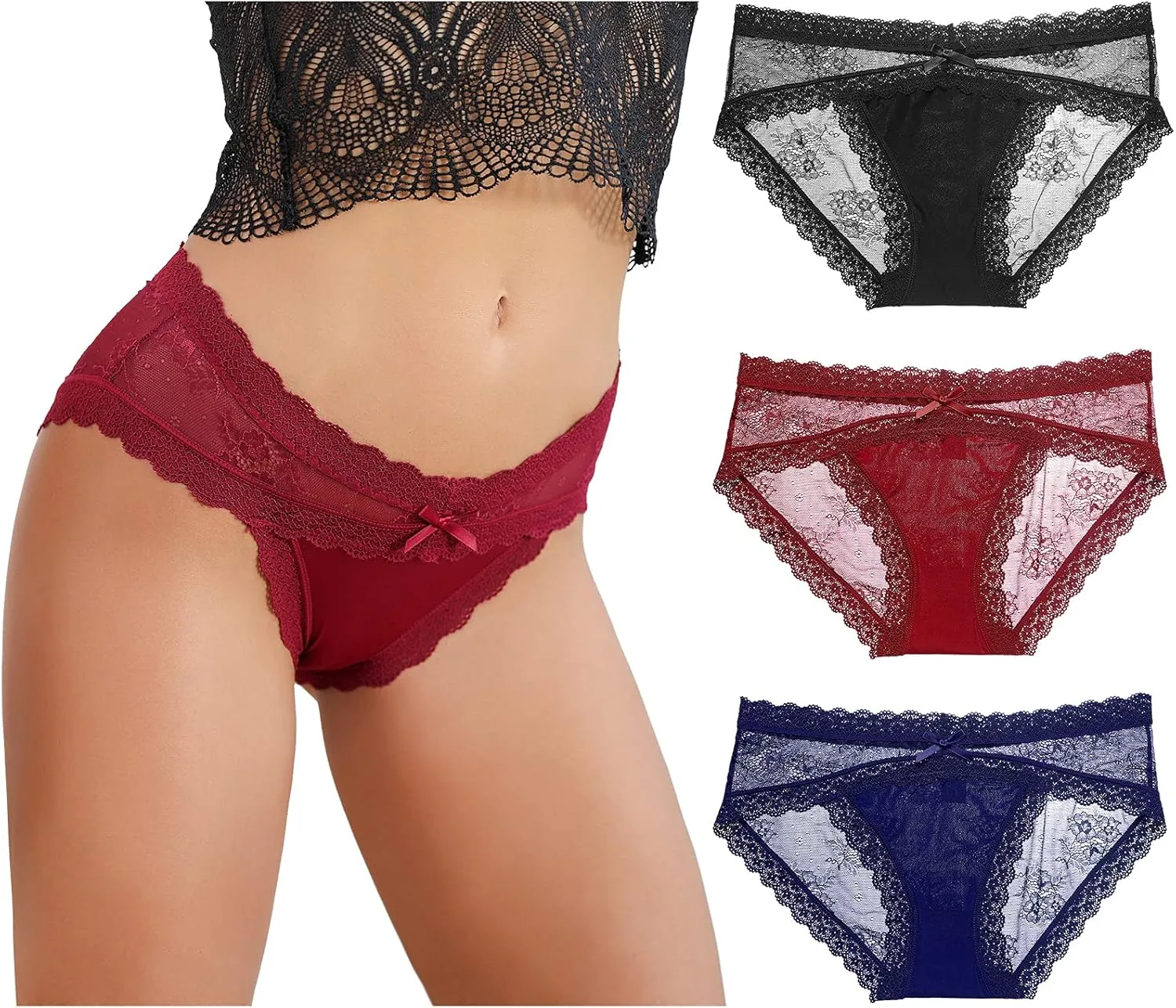 LEVAO Women Lace Underwear Sexy Breathable Hipster Panties Stretch Seamless Bikini Briefs Multipack