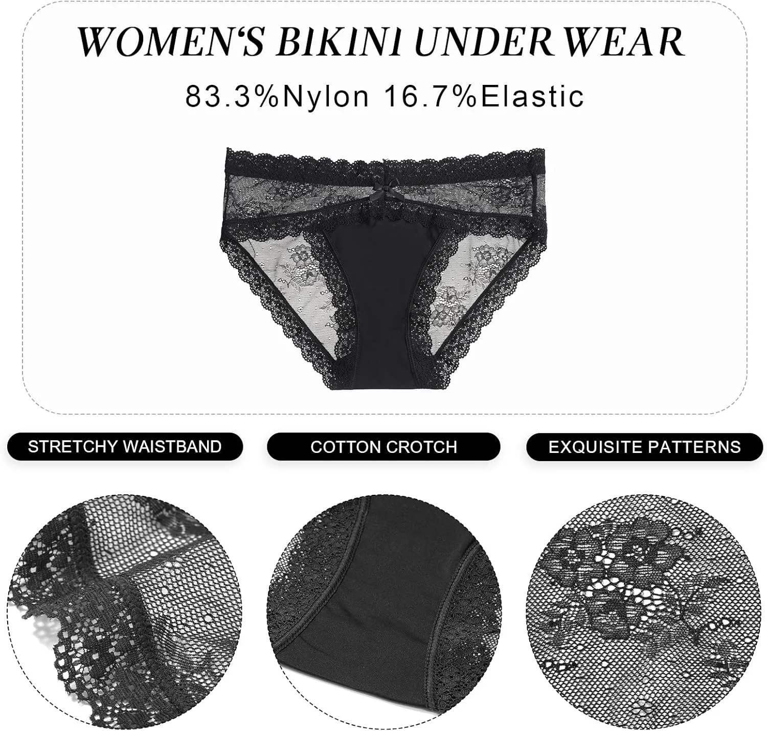LEVAO Women Lace Underwear Sexy Breathable Hipster Panties Stretch Seamless Bikini Briefs Multipack